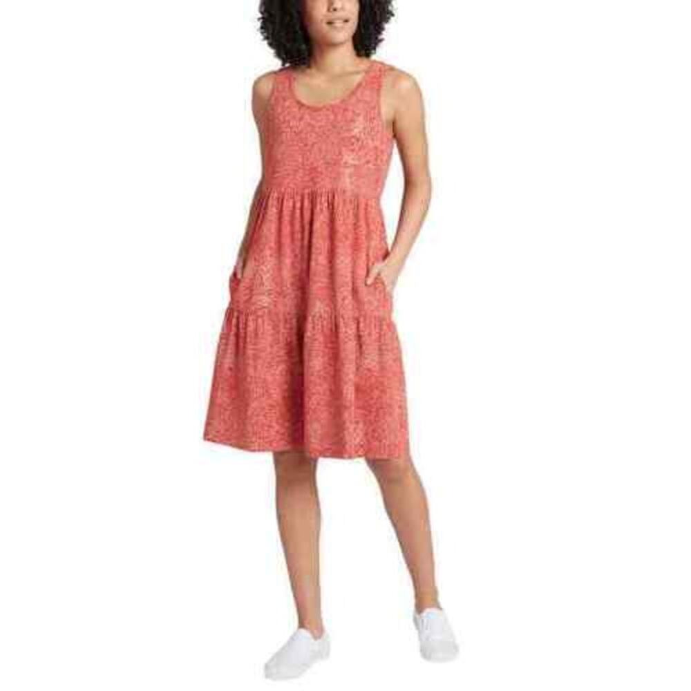 Frye Faded Bandana Red Tiered Cotton Jersey Knit Dress w/ Pockets Plus Size XXL
